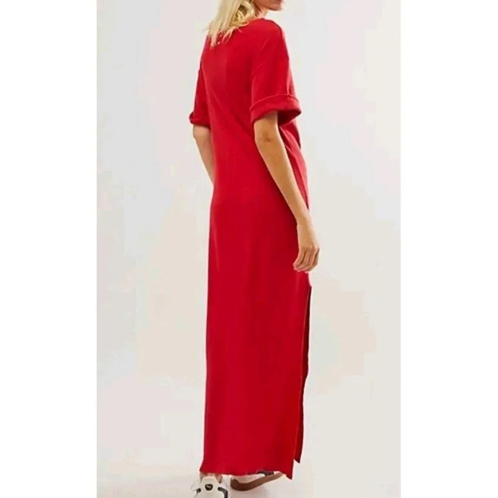 Free People X Vintage Souls Thermal Maxi Dress S Red Eagle Print